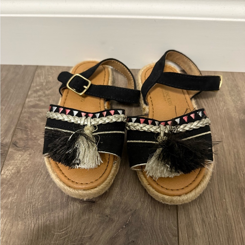 Kids Black Tassel Espadrille Sandals